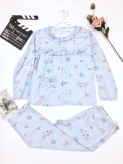 Bộ đồ lanh lụa bầu và sau sinh cúc giữa dài tay