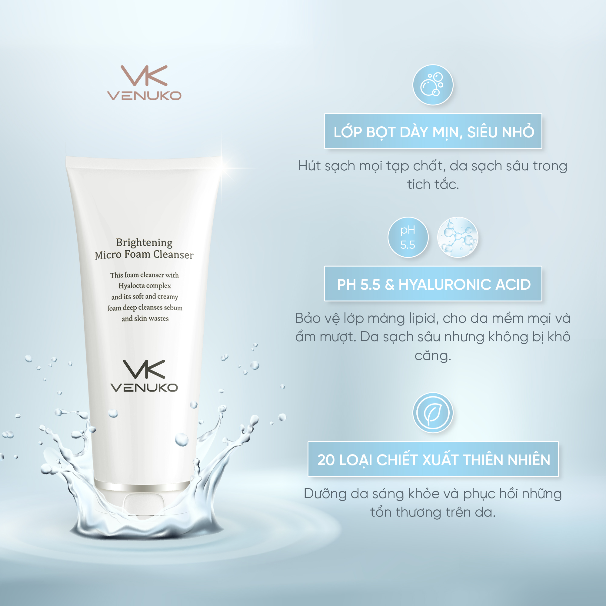 Sửa rửa mặt dưỡng trắng tạo bọt Venuko 150ml