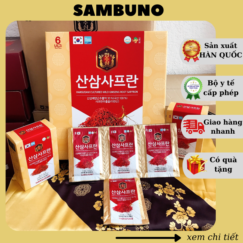 Nước Hồng Sâm Núi Nhụy Hoa Nghệ Tây Saffron Hasusam Hàn Quốc Hộp 30 Gói * 70ml, Tốt cho sức khỏe và chăm sóc sắc đẹp