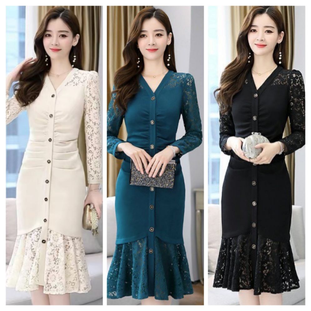 Váy đầm ôm phối ren đuôi cá thanh lịch sang trọng đủ size từ 40-70kg