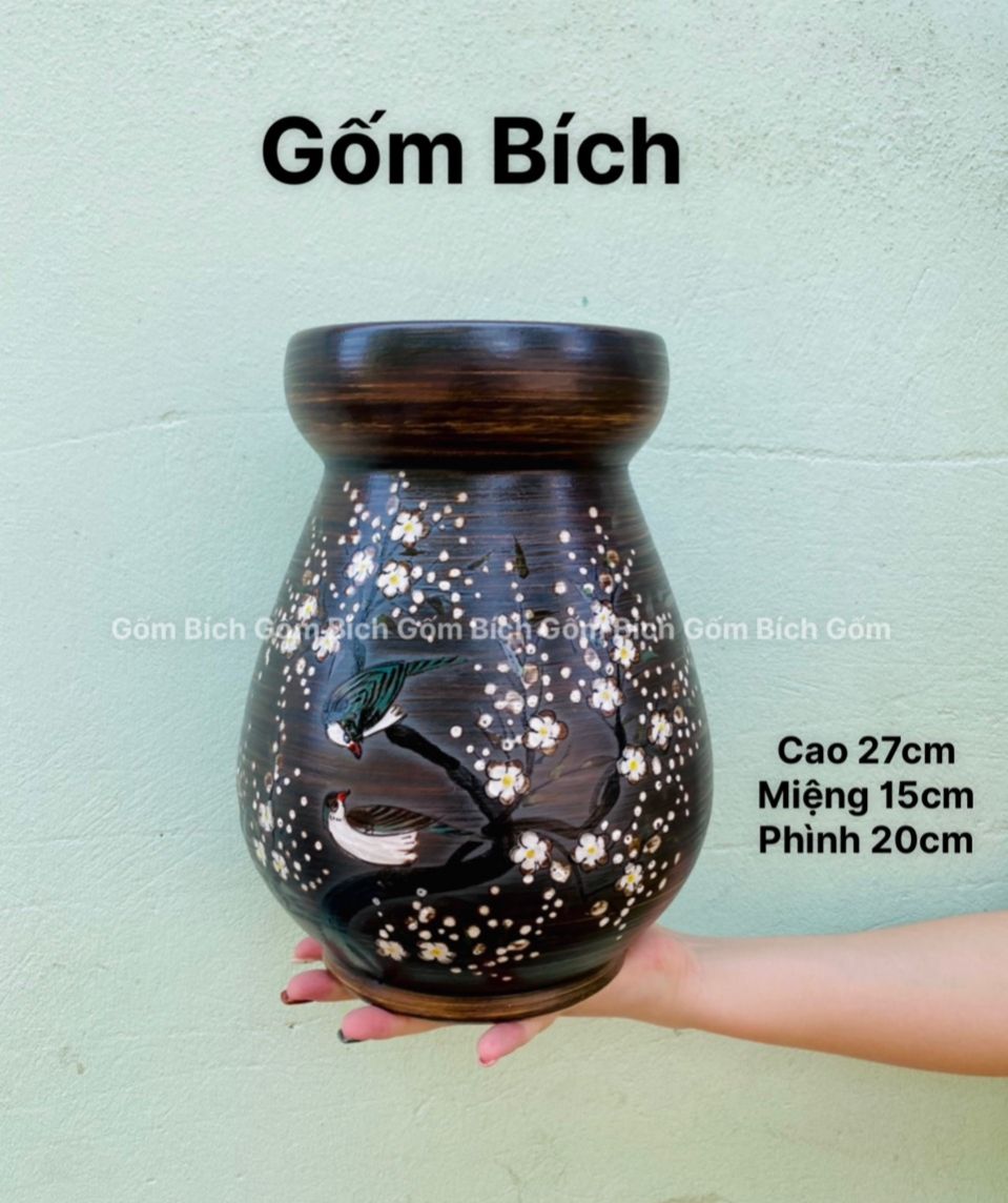Bình hoa lọ hoa để bàn men mộc vẽ tay gốm sứ bát tràng nhiều mẫu - gốm bích