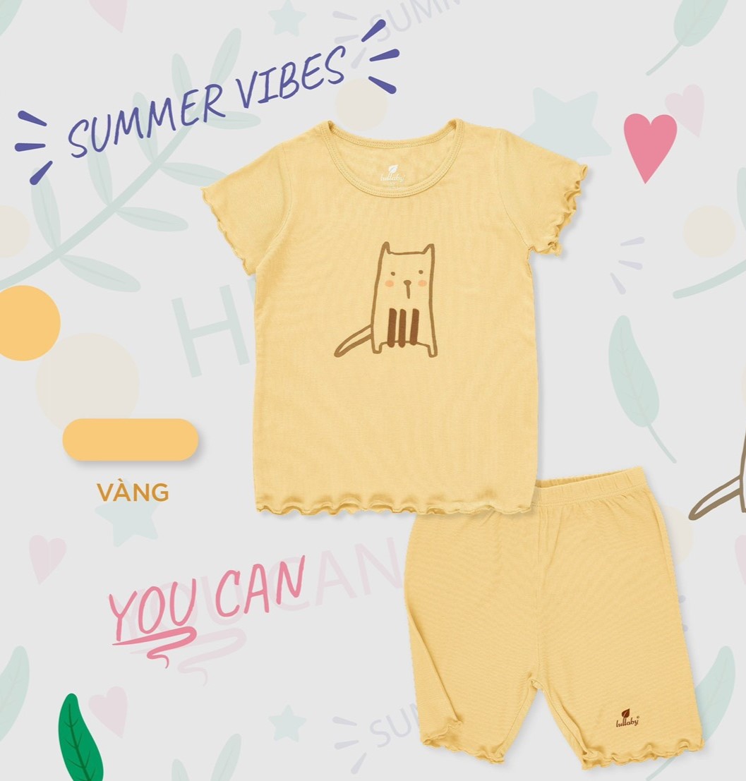 [CHÍNH HÃNG]  Bộ quần áo cộc tay quần lỡ chất liệu bamboo họa tiết trẻ em Lullaby