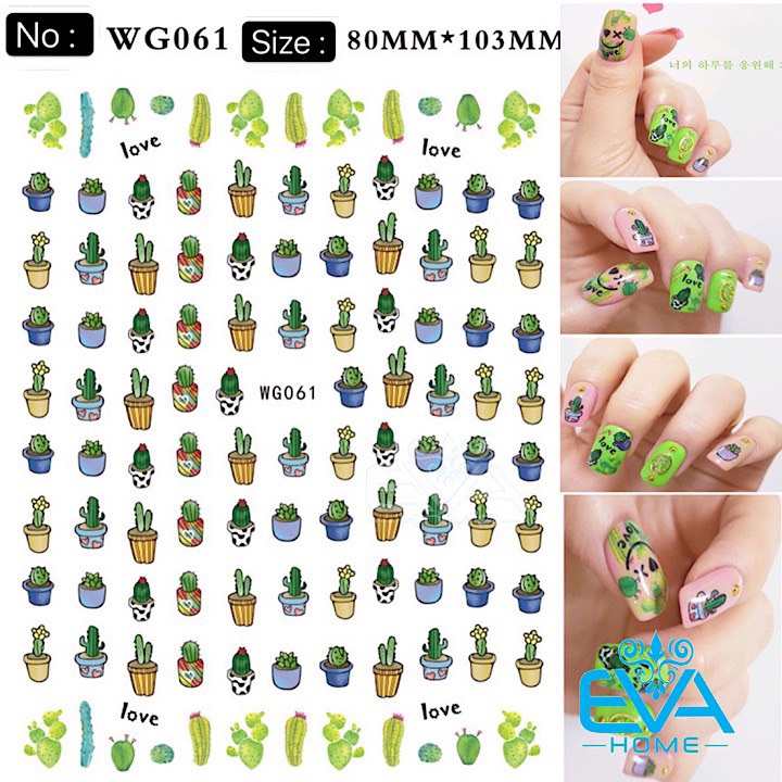 [HCM]Miếng Dán Móng Tay 3D Nail Sticker Tráng Trí Hoạ Tiết Cây Xương Rồng WG061
