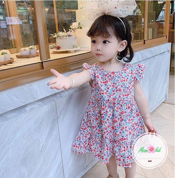 [HCM]áo đầm hoa nơ sau cho bé
