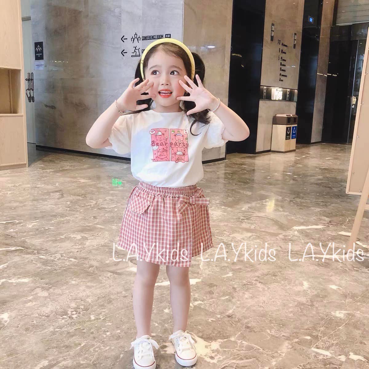 sét quần áo phông kẻ bé gái