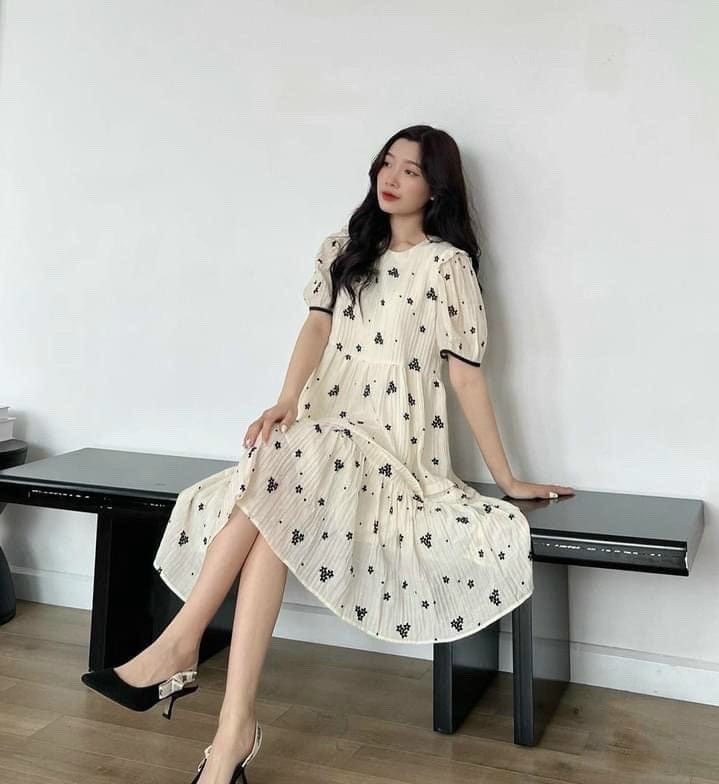 đầm bầu đẹp-váy bầu giá rẻ thiết kế hoa nhí xinh cho mẹ bầu