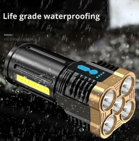 Đèn pin đội đầu đeo trán siêu sáng 5 bóng led chống nước dùng pin sạc zoom