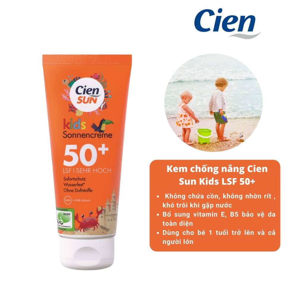 Nội địa Đức Kem chống nắng dành cho bé từ 2 tuổi SPF 50+ Cien Sun Kids