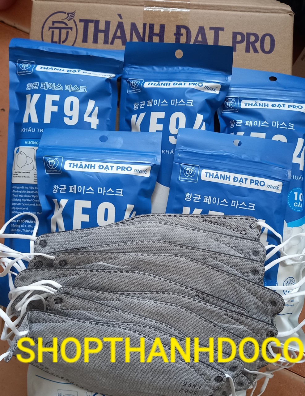 KHẨU TRANG KF 94  THÀNH ĐẠT ( CABON 2 BỊCH 20 CÁI ) MÀU XÁM
