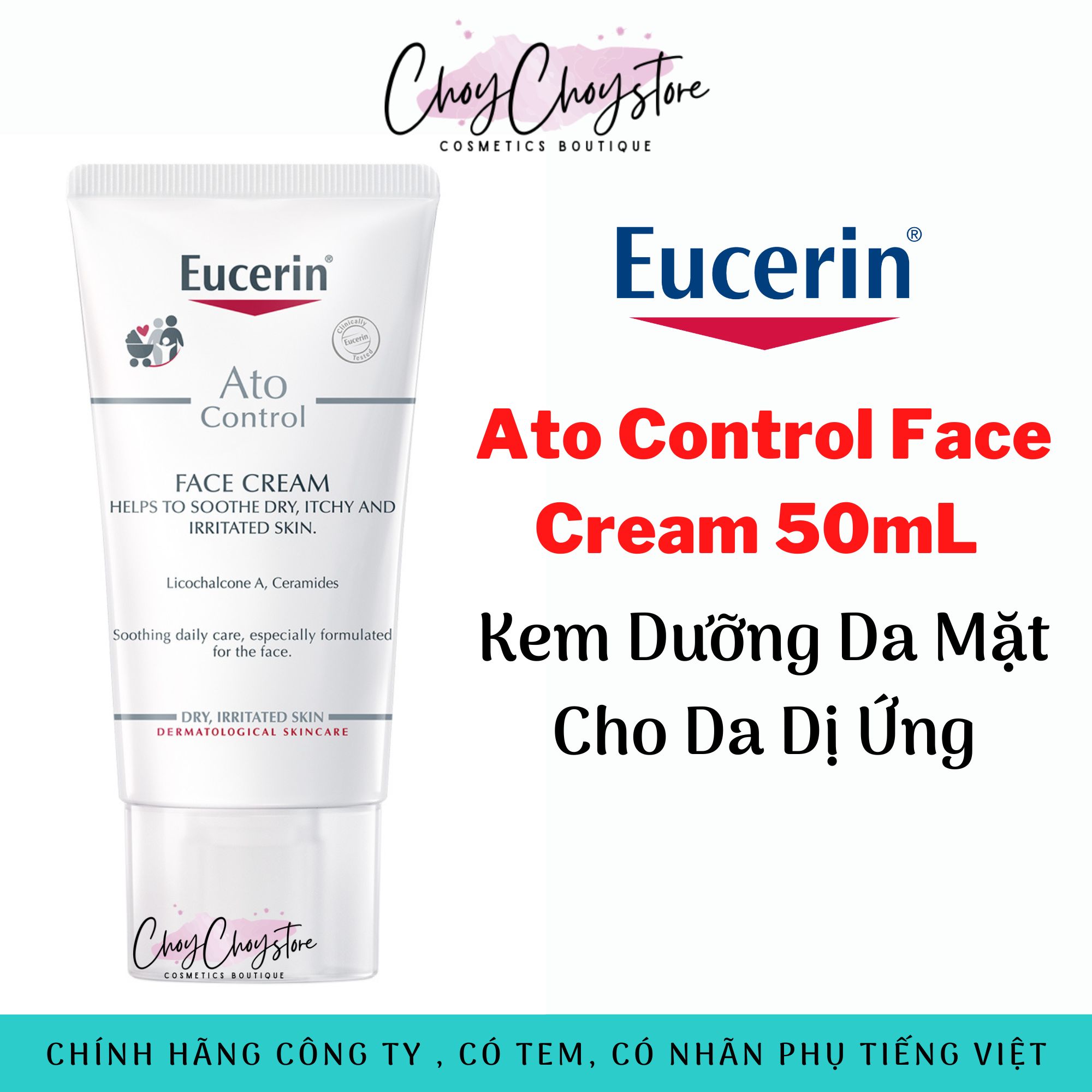[TEM CTY]  Kem Dưỡng Eucerin Ato Control Face Cream 50 mL phục hồi, cấp ẩm tái tạo cho da nhạy cảm