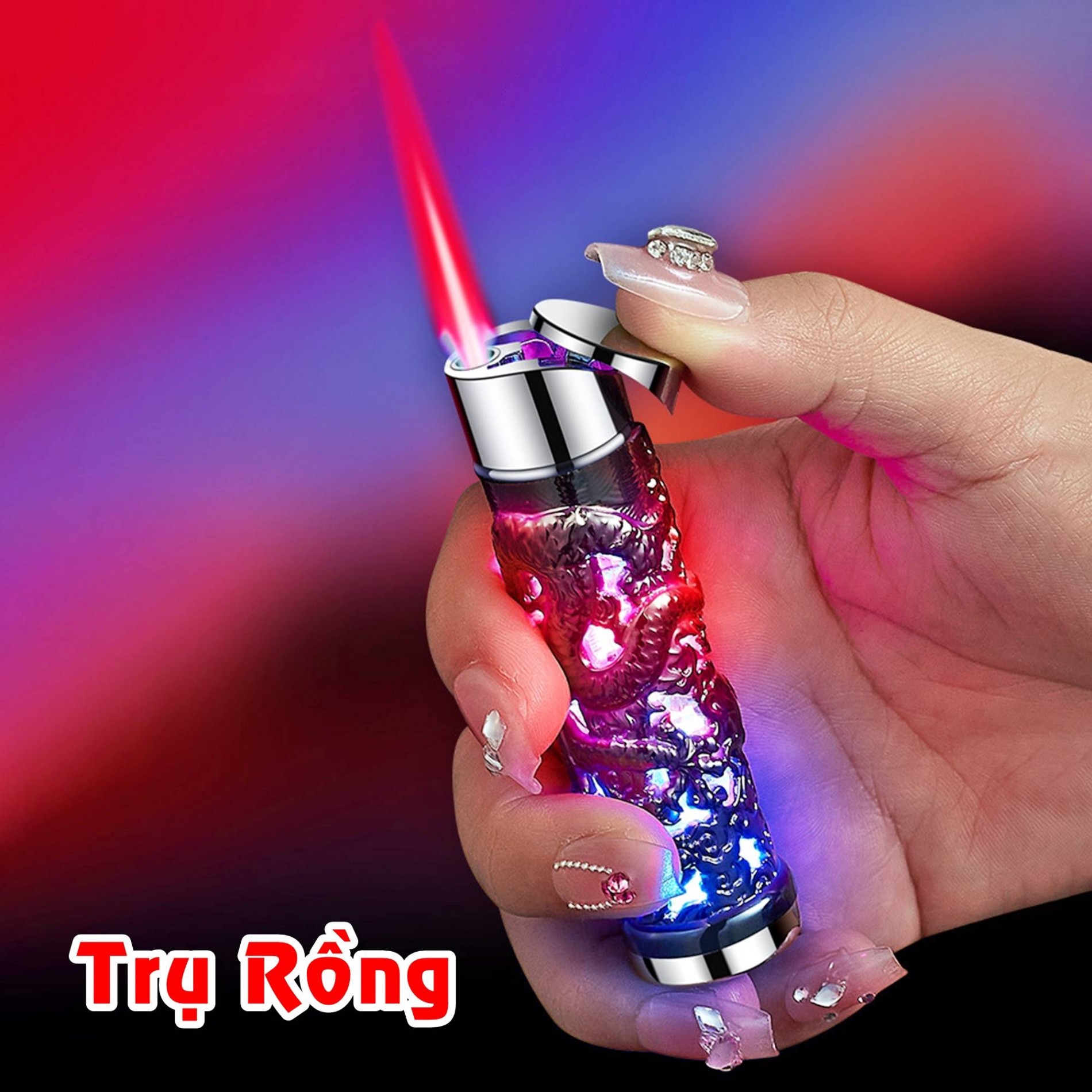 BẬT LỬA KHÈ HÌNH TRỤ RỒNG NỔI (CÓ ĐÈN LED NHẤP NHÁY) FULLBOX