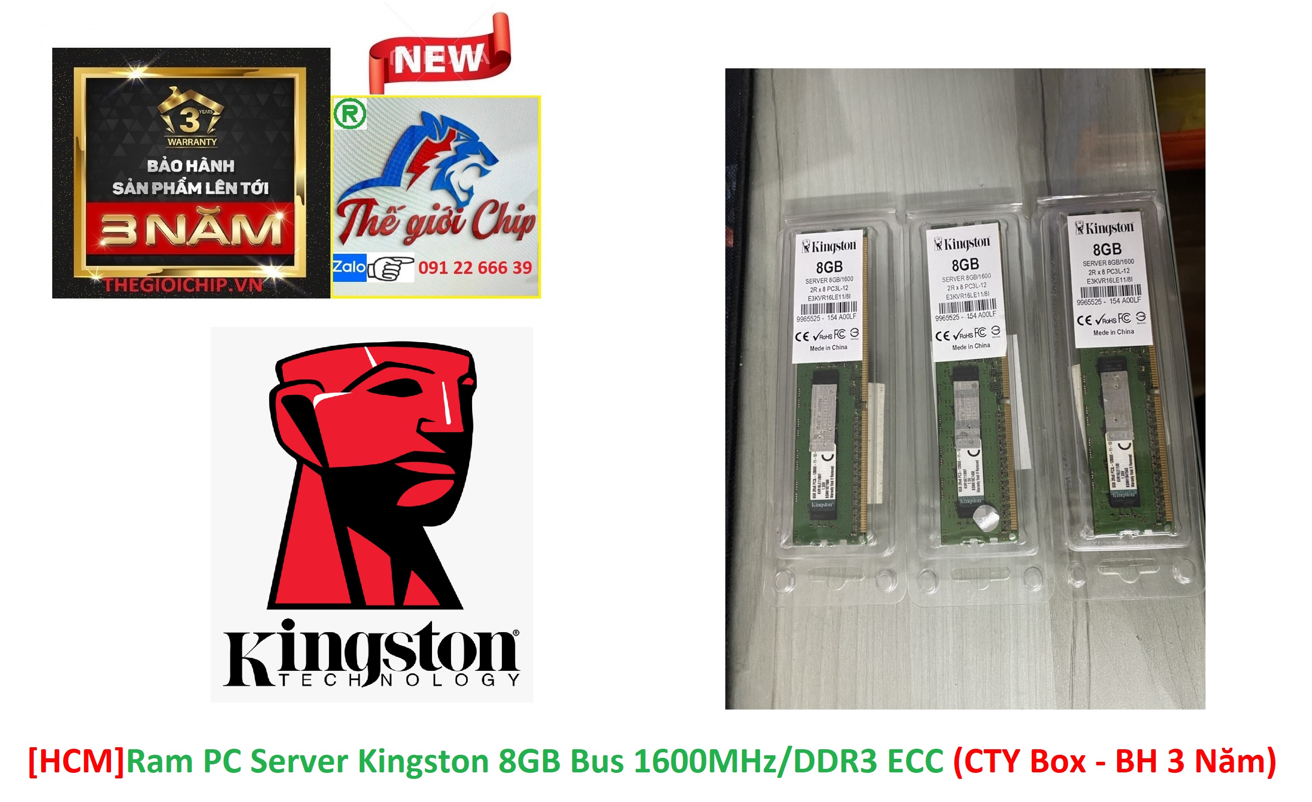 [HCM]Ram PC Server Kingston 8GB Bus 1600MHz/DDR3 ECC (CTY Box - BH 3 Năm)