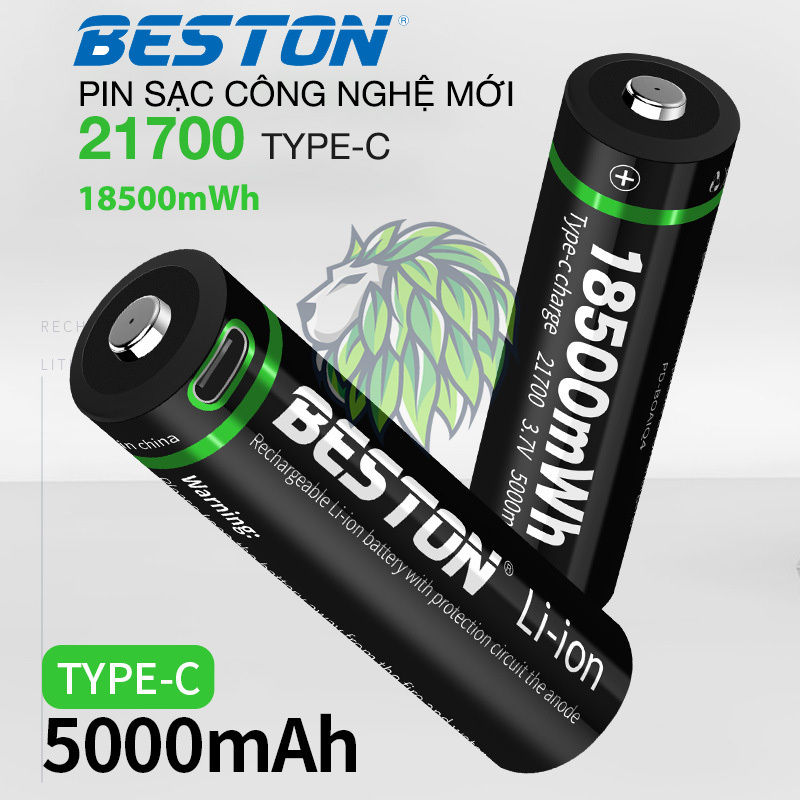 Pin Sac 21770 18500mWh cho đèn pin LED công suất cao Beston dòng xả lớn pin dự phòng xe điện (Kèm cáp sạc Type-C)
