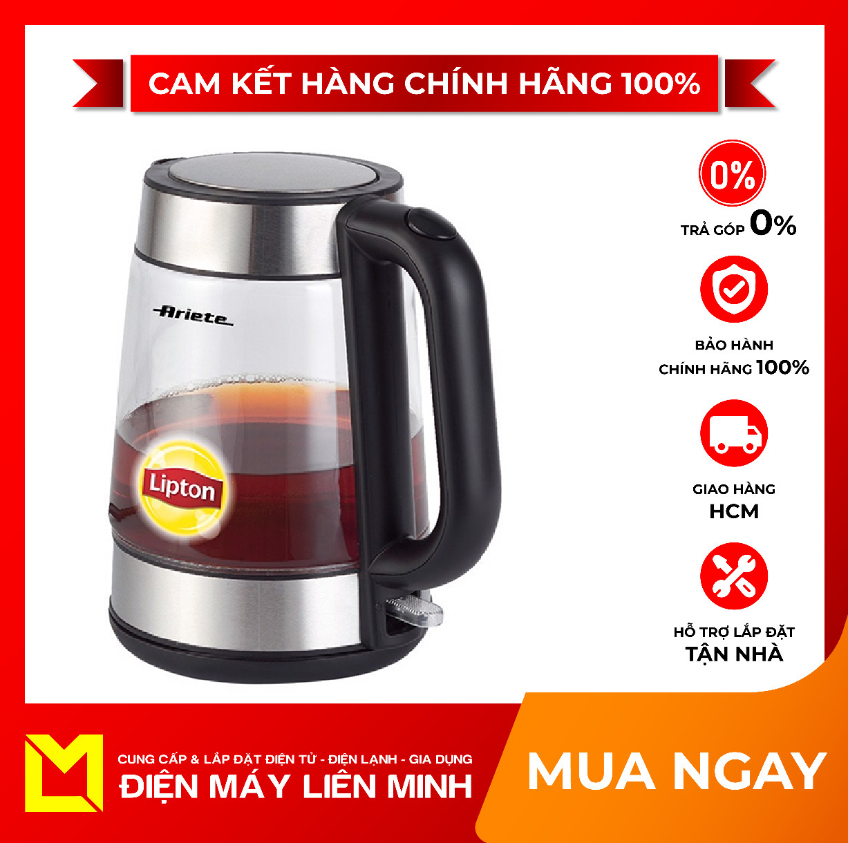 Bình đun siêu tốc thủy tinh Ariete MOD.2874 - giao hàng miễn phí HCM