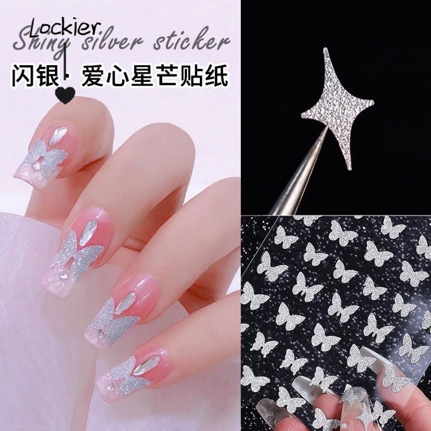 Sticker Dán Móng Kim Tuyến Flash Bạc Nhiều Hình