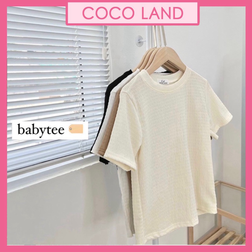 Áo xốp nhăn cổ tròn cộc tay baby tee Áo thun cộc tay nữ form vừa coco land babydoll ulzzang dáng dài croptop