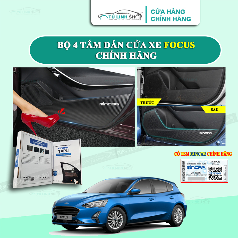 Bộ 4 Tấm dán Tapli xe FORD FOCUS chính hãng MINCAR, chống xước tapi cửa ô tô bằng Carbon Air Fiber cao cấp