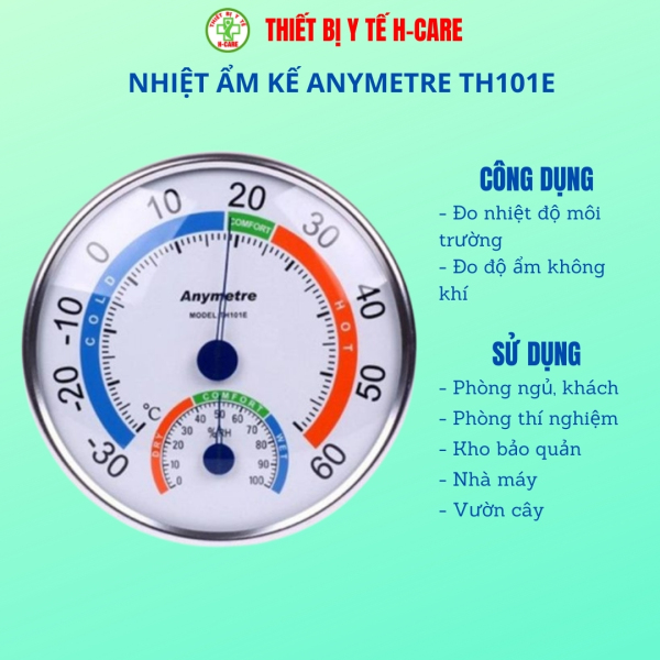 Nhiệt ẩm kế cơ học Tanaka TH101E / Anymetre TH101E/ Thermometer TH101B, thiết bị đo nhiệt độ và độ ẩm trong phòng và ngoài trời tin cậy, chính xác, có thể để bàn, treo tường [TBYT H-Care]