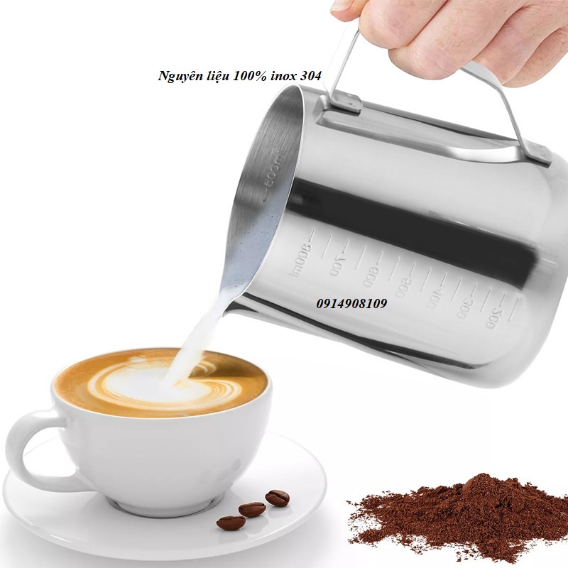 Ca đánh sữa inox (có vạch chia) 350ml - 550ml - 900ml ( inox 304)