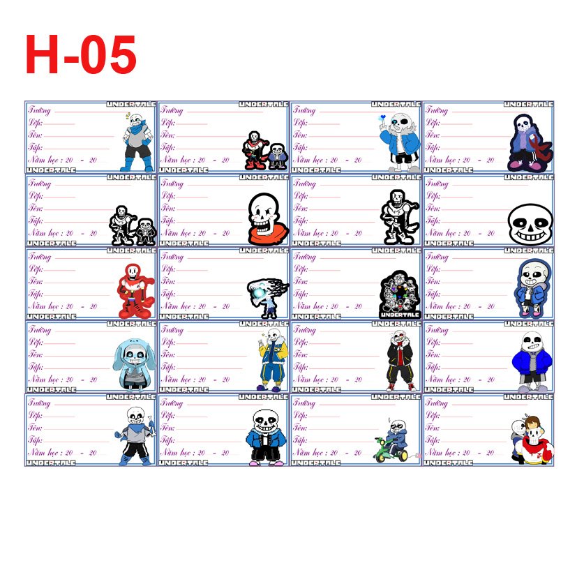 set 40-100 Nhãn vở Sans Undertale