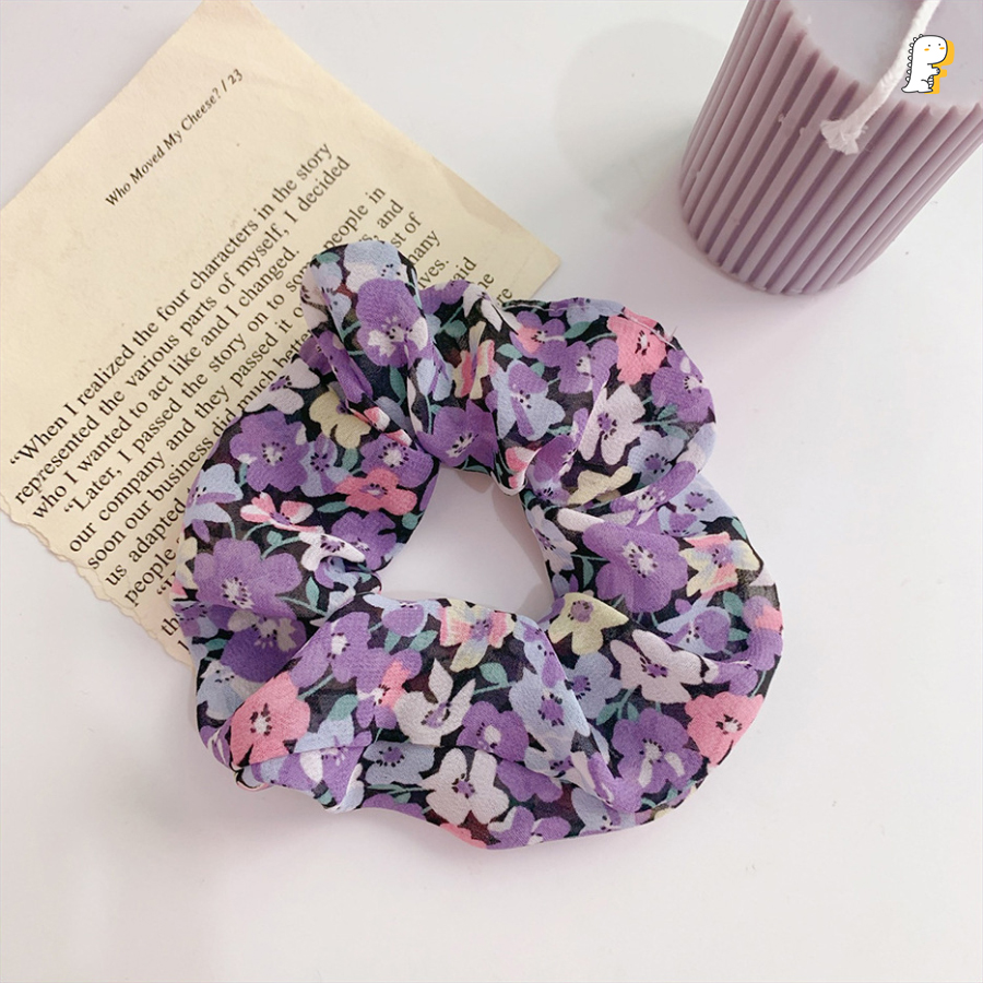 Scrunchies thun cột tóc vải voan mềm hoa to