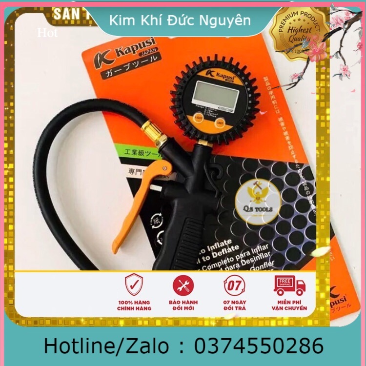 Bơm lốp điện tử - bơm lốp nén khí có đồng hồ điện tử KAPUSI kim khí đức nguyên
