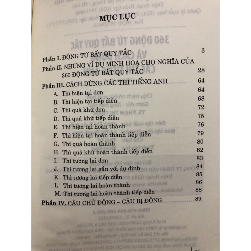 Sách - 360 Động Từ Bất Quy Tắc Và Cách Dùng Thì (tái bản 04)