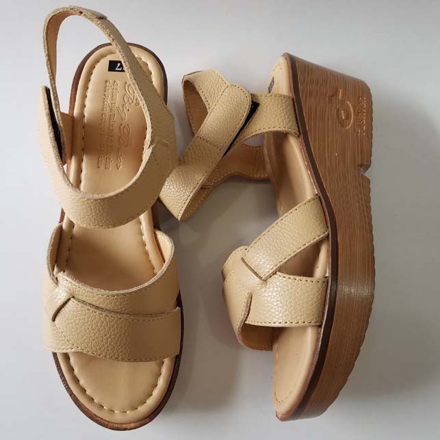 Giày Sandal Đế Xuồng Nữ BIGBEN Da Bò Thật Cao Cấp 5cm