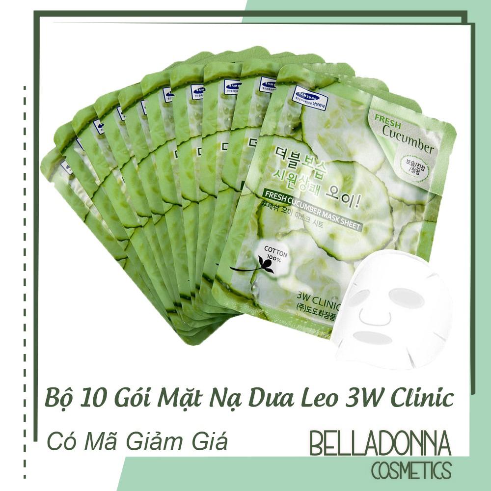 Bộ 10 gói mặt nạ dưỡng ẩm da 3W Clinic Fresh Cucumber Jelly Mask Sheet chiết xuất dưa leo 23ml X 10