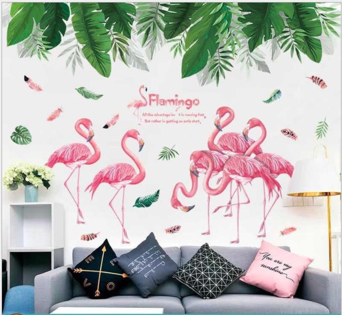 [HCM]DECAL DÁN TƯỜNG GIÀN XANH LÁ VÀ ĐÔI HẠC HỒNG