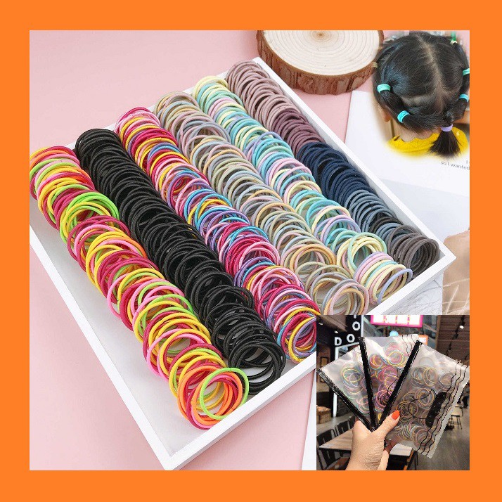 Set 500 sợi thun cột tóc có túi zip