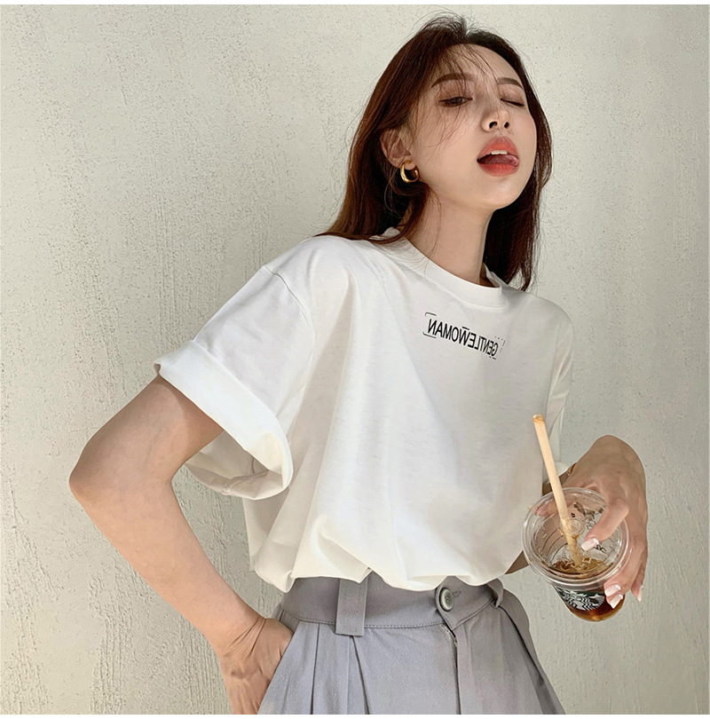 MS6658 Áo thun nữ cổ tròn basic in chữ Gentlewoman