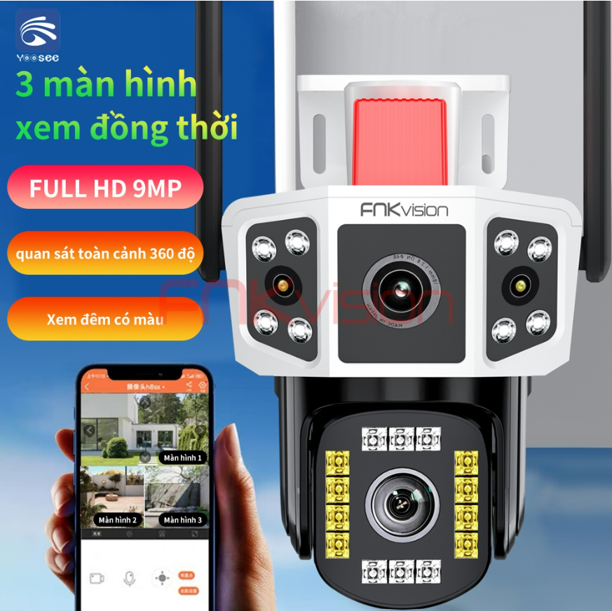 Camera Yoosee 3 Mắt Kép 9.0Mpx Không Góc Chết Xem 3 Màn Hình Cùng Lúc Chống Nước Xem Ban Đêm Có Màu Camera Wifi Yoosee 3 Mắt Xem Từ Xa Qua Điện Thoại Bảo Hành 12 Tháng