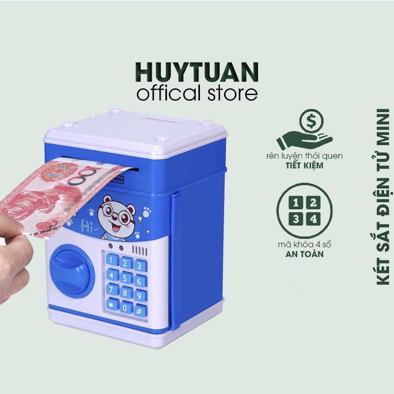 Két sắt mini tiết kiệm tiền cho bé bảo mật bằng mã số hiện đại an toàn, Két sắt đồ chơi hoạt hình cho bé Huy Tuấn