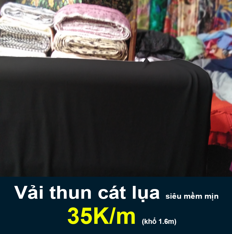 Vải thun cát lụa màu đen siêu mềm mịn 35K/m (khổ 1.6m)