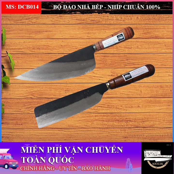 Bộ 02 dao bếp, dao bầu nhọn và dao thái to (dao bầu, dao bài thái), dao nhíp xe, cán gỗ lim - Dao Đa Sỹ, Khánh Linh - DCB014