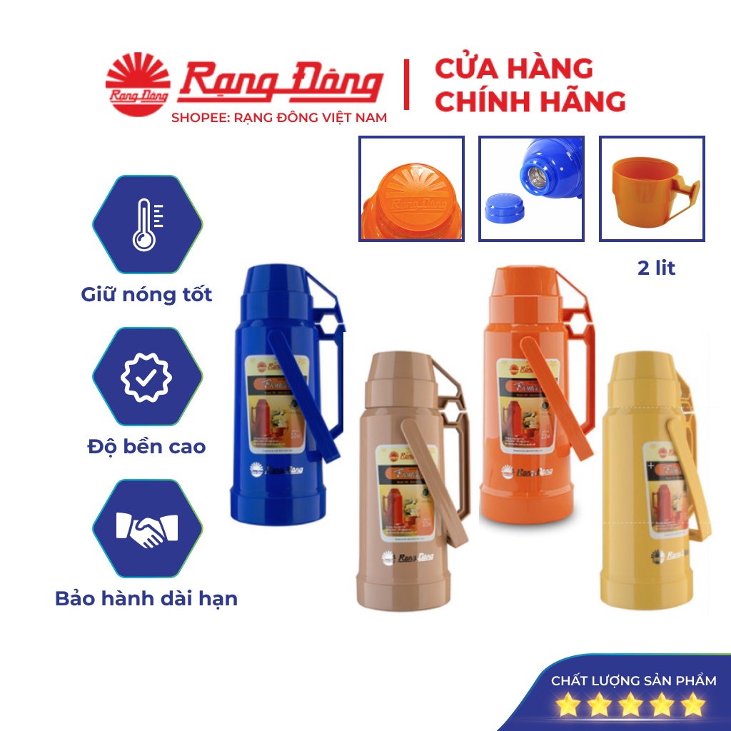 Phích nước rạng đông 2 lit, bình thuỷ giữ nhiệt đựng nước nóng, model rd 2035 n10.e