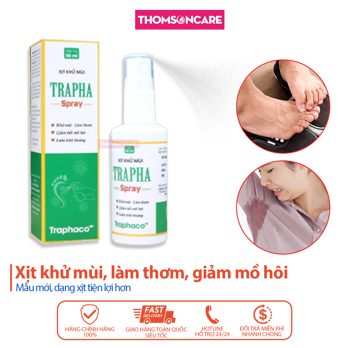 Khử mùi hôi chân, hôi nách Trapha 30g - dạng bột giúp hết mùi giày, giảm tiết mồ hôi - Traphaco
