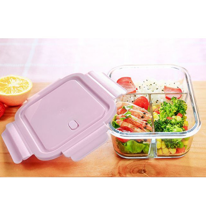 [HCM]THỐ THỦY TINH ĐỰNG CƠM 3 NGĂN CHỮ NHẬT 1000ML