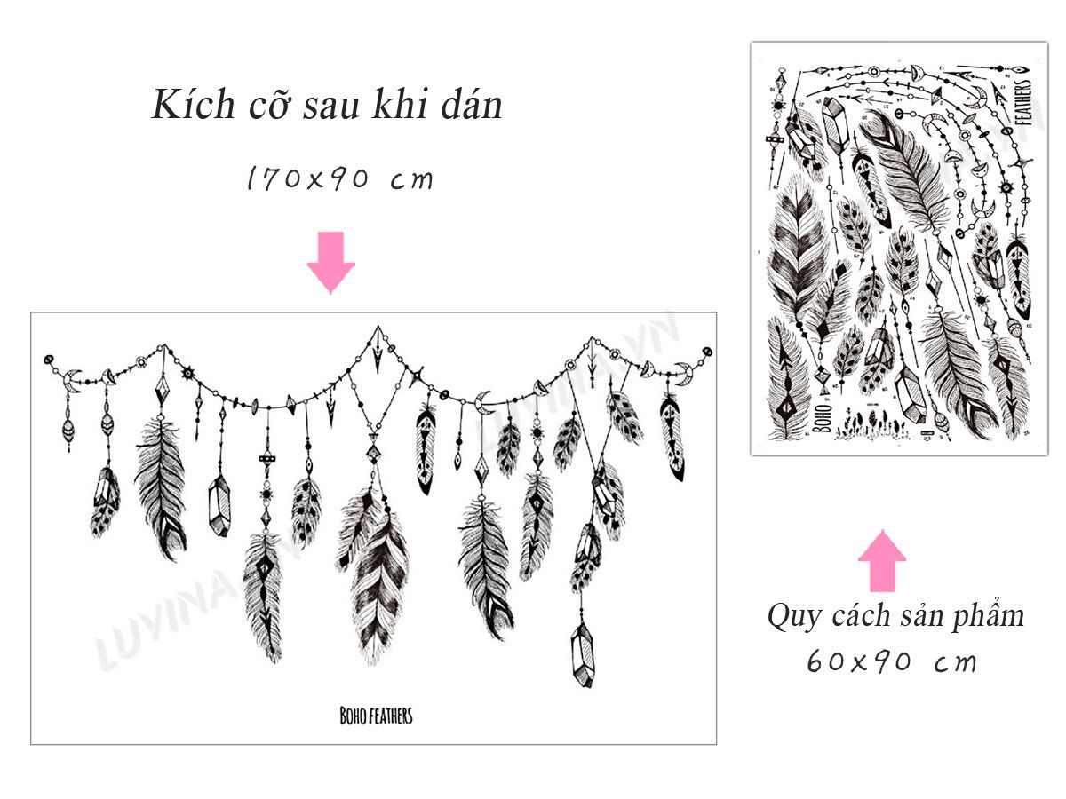 DECAL DÁN TƯỜNG LÔNG VŨ ĐEN TRẮNG