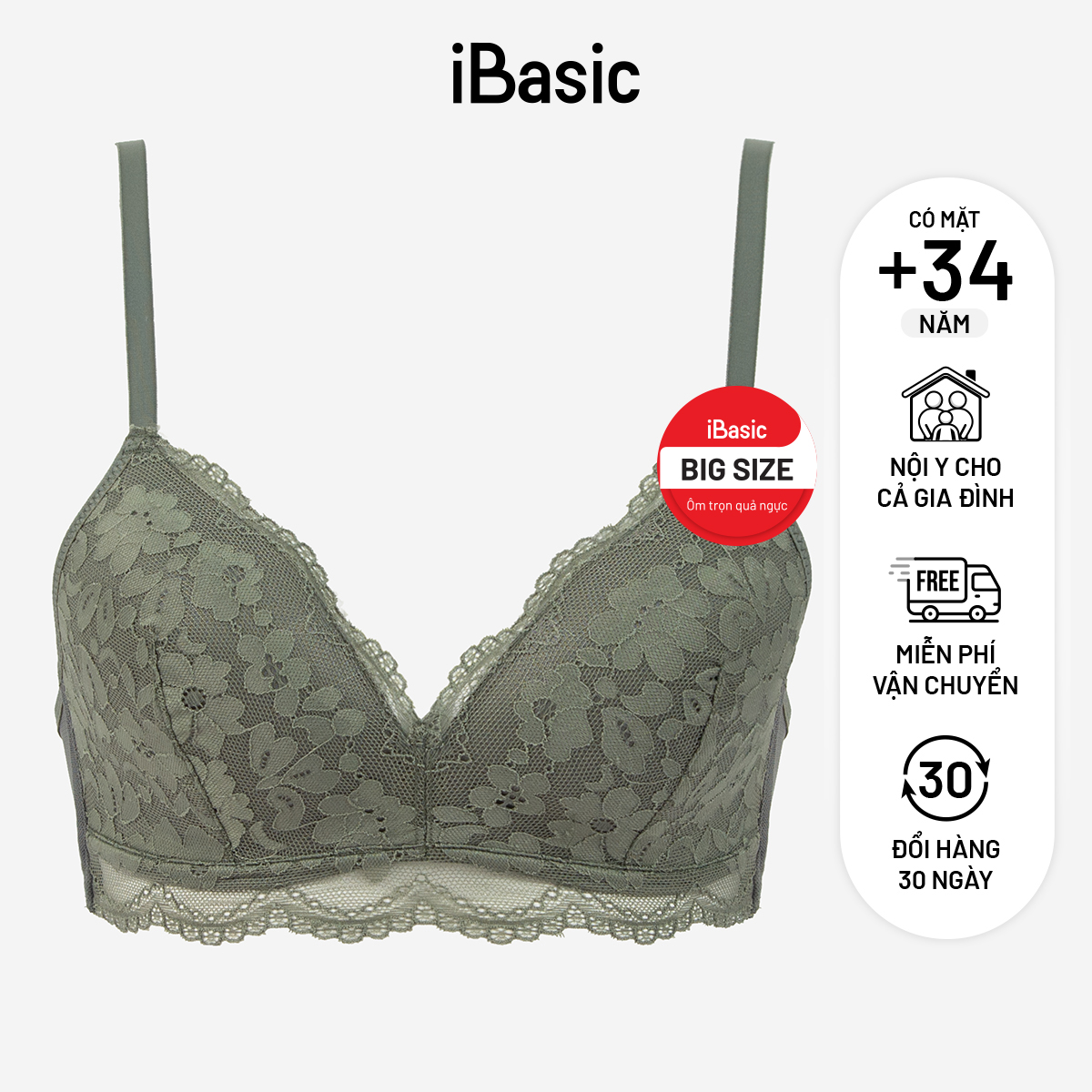 Áo ngực big size iBasic mút mỏng không gọng phối ren BRAY093