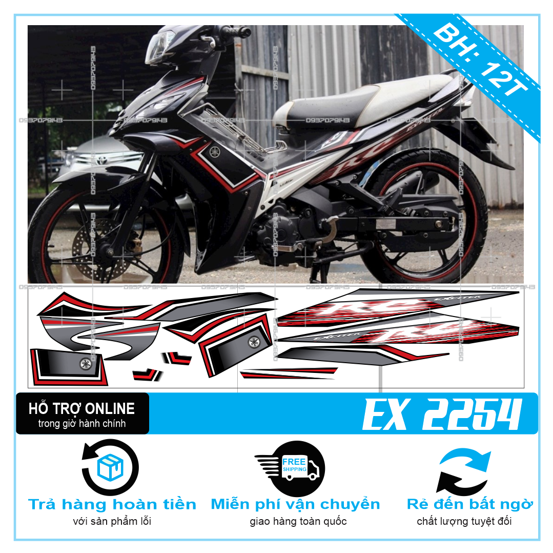 Tem rời exciter 2010 rc xám đen 2254 -decal chống nước - không bay màu