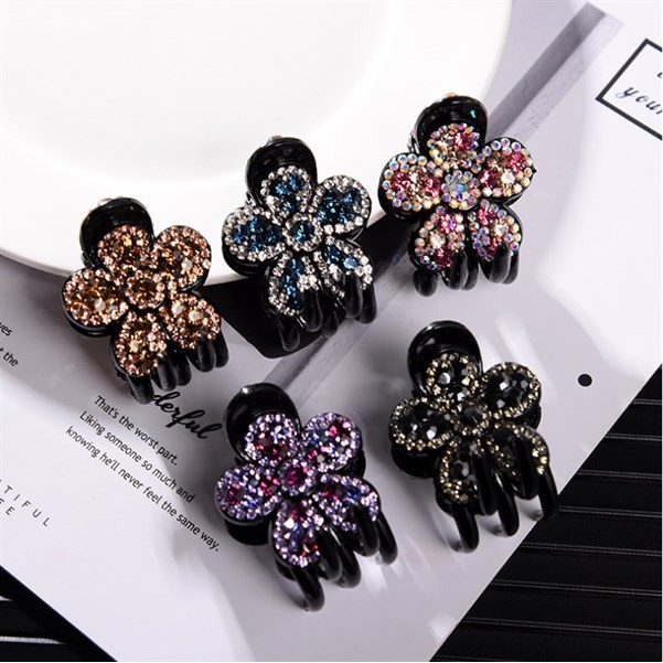 Kẹp Càng Cua Đính Đá Cao Cấp Mẫu Hoa Mai 5 Cánh New Korean Style Simple Girl Headwear Crystal Rhinestone Clover Hải Claws For Women Fashion Acrylic Ponytail Holder Clip Hair Accessories