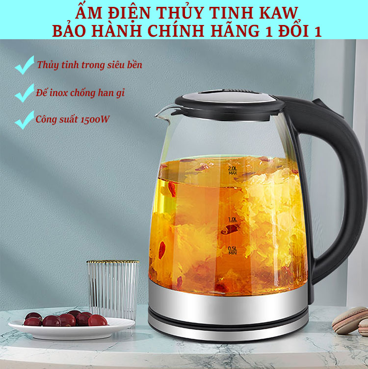 Bình Đun Nước Siêu Tốc - Ấm Đun Nước Siêu Tốc Thủy Tinh - Ấm Siêu Tốc - Bình Đun Siêu Tốc - Bình Siêu Tốc - Dung Tích 1.8L - Hàng Cao Cấp - Chất Liệu 100% Inox Độ Bền Cực Cao - Bảo Hành Toàn Quốc 12 Tháng.