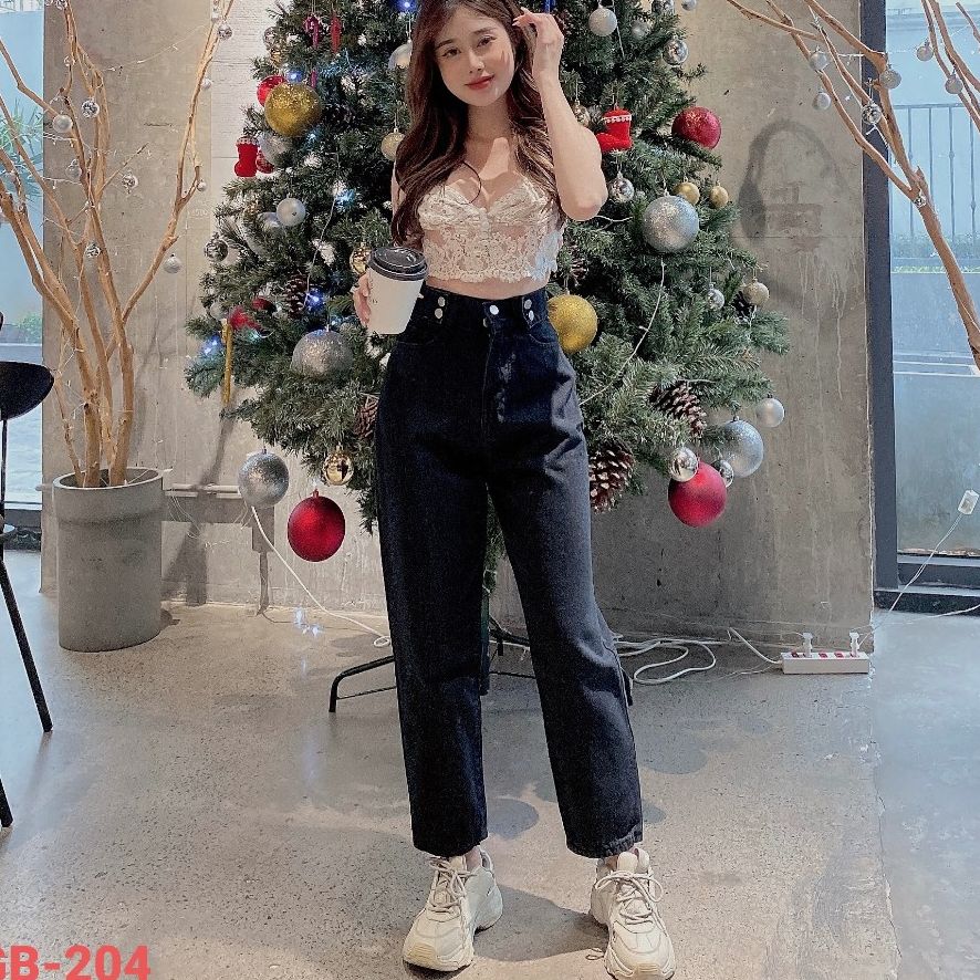 QUẦN BAGGY JEAN NỮ LƯNG CAO  LƯNG XẺ NỬA ĐĨA CHÉO RÁCH 2 GỐI TO SIÊU HOT HIT MAU XANH SIÊU PHONG CÁCH PINKY79SHOP J29