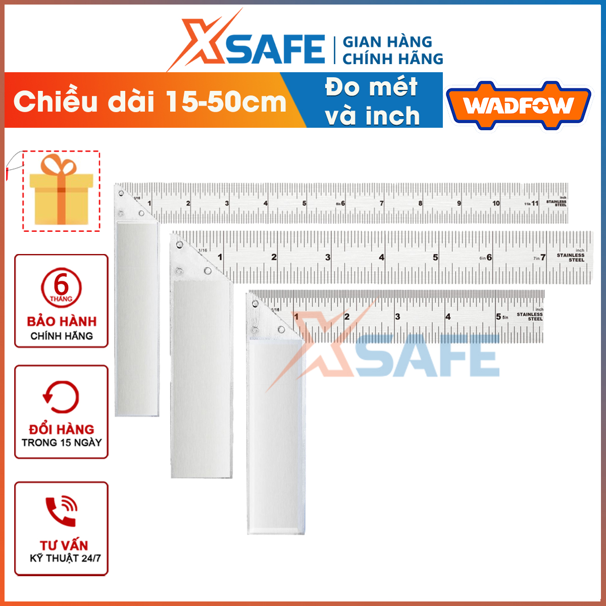 Wadfow square ruler length 15-35cm aluminum alloy ruler body steel frame L square ruler 90 degree square ruler