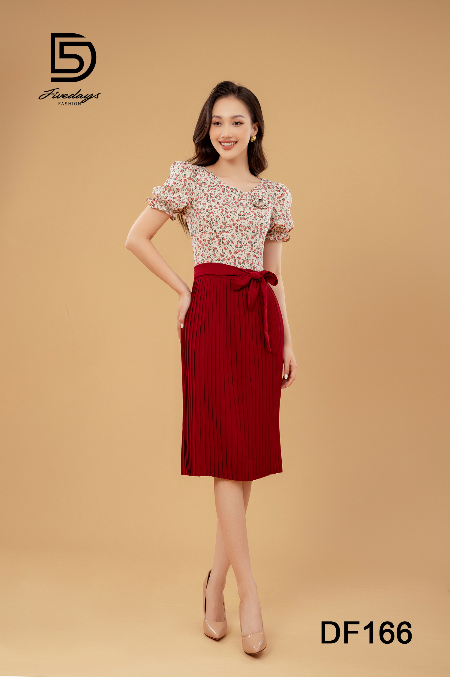 Đầm hoa phối thân trên dập ly FIVEDAYS