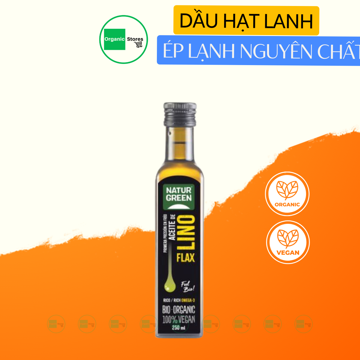 Dầu hạt lanh hữu cơ ép lạnh nguyên chất 250ml (enerBio - NaturGreen)