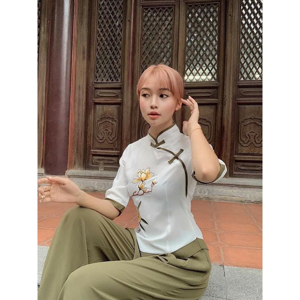 [HCM]SET ĐỒ LAM ĐI CHÙA PHỐI HOA THÊU CAO CẤP D03