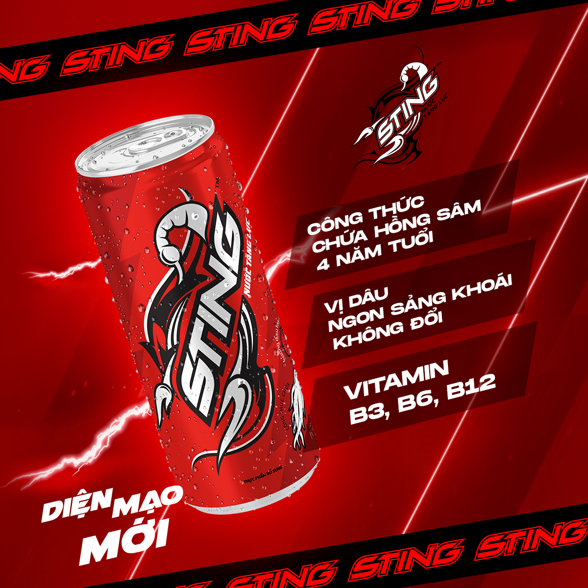 [SALE 6.6] Thùng 24 Lon Nước Tăng Lực Sting Dâu (320ml/lon)